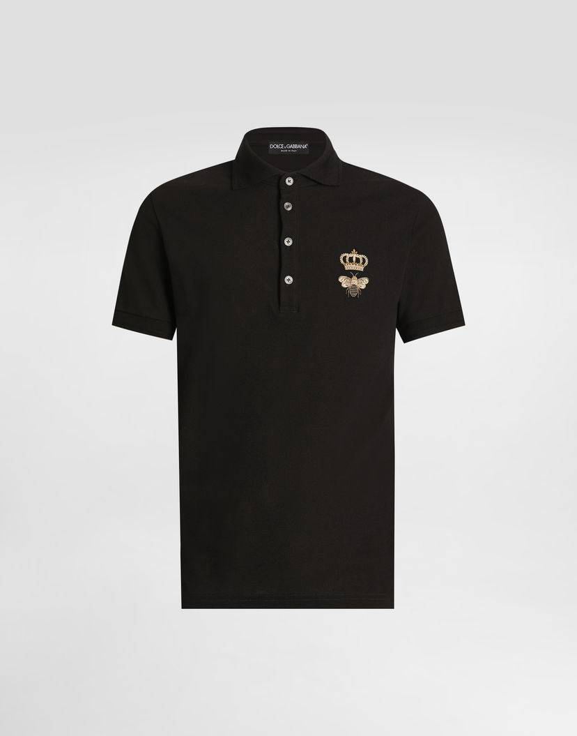 Поло тениска Dolce & Gabbana Cotton Piqué Polo Shirt With French Wire Patch Черно | G8LZ1ZG7WURN0000