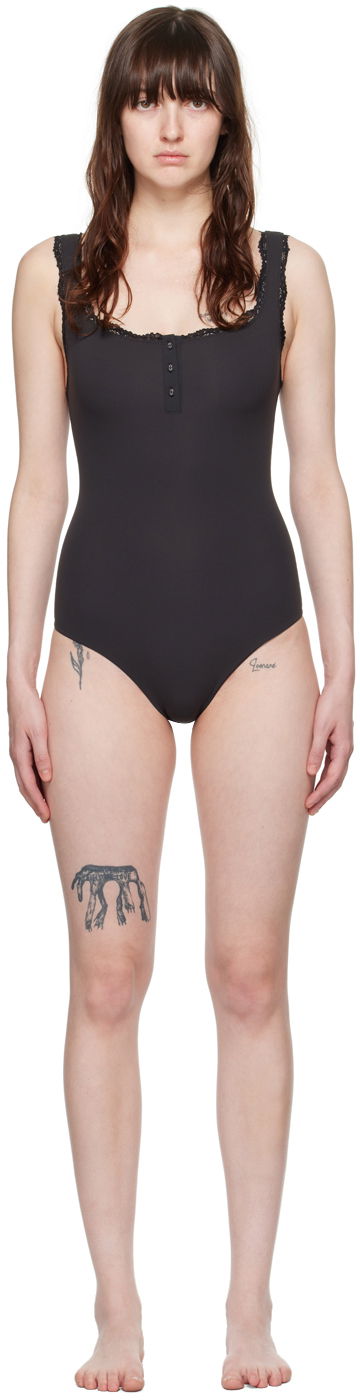 боди SKIMS SKIMS Fits Everybody Lace Henley Bodysuit Черно | BD-BRF-5381W, 0
