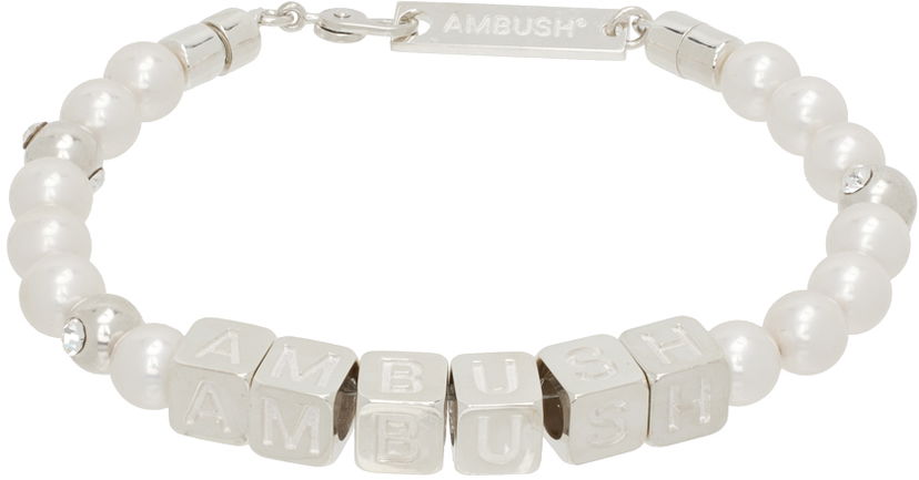 Гривна Ambush Pearl Letterblock Bracelet Сиво | BMOA001S24SIL0017200