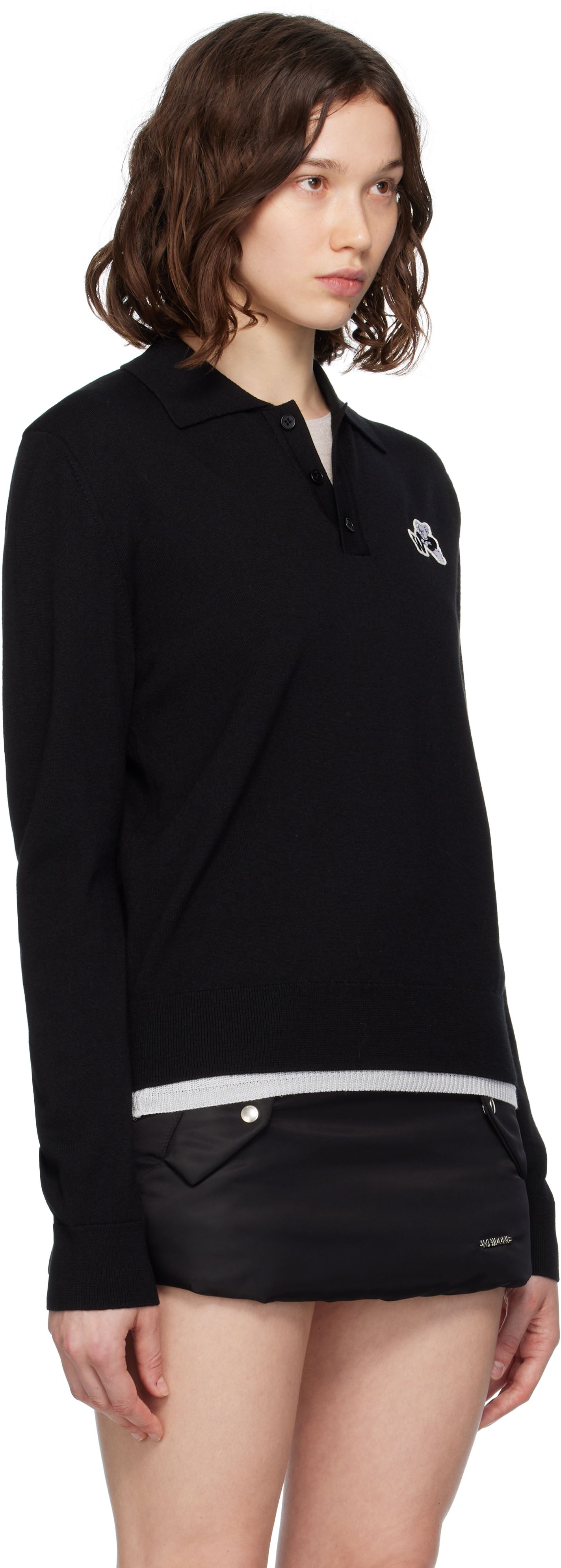 Поло тениска We11done We11done Wool Polo with Logo Patch Черно | WD-KT2-25-680-W-BK, 1