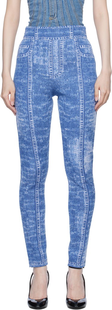 Клинове Balmain Denim Effect Knit Leggings Синьо | EF1PD185KH80, 0