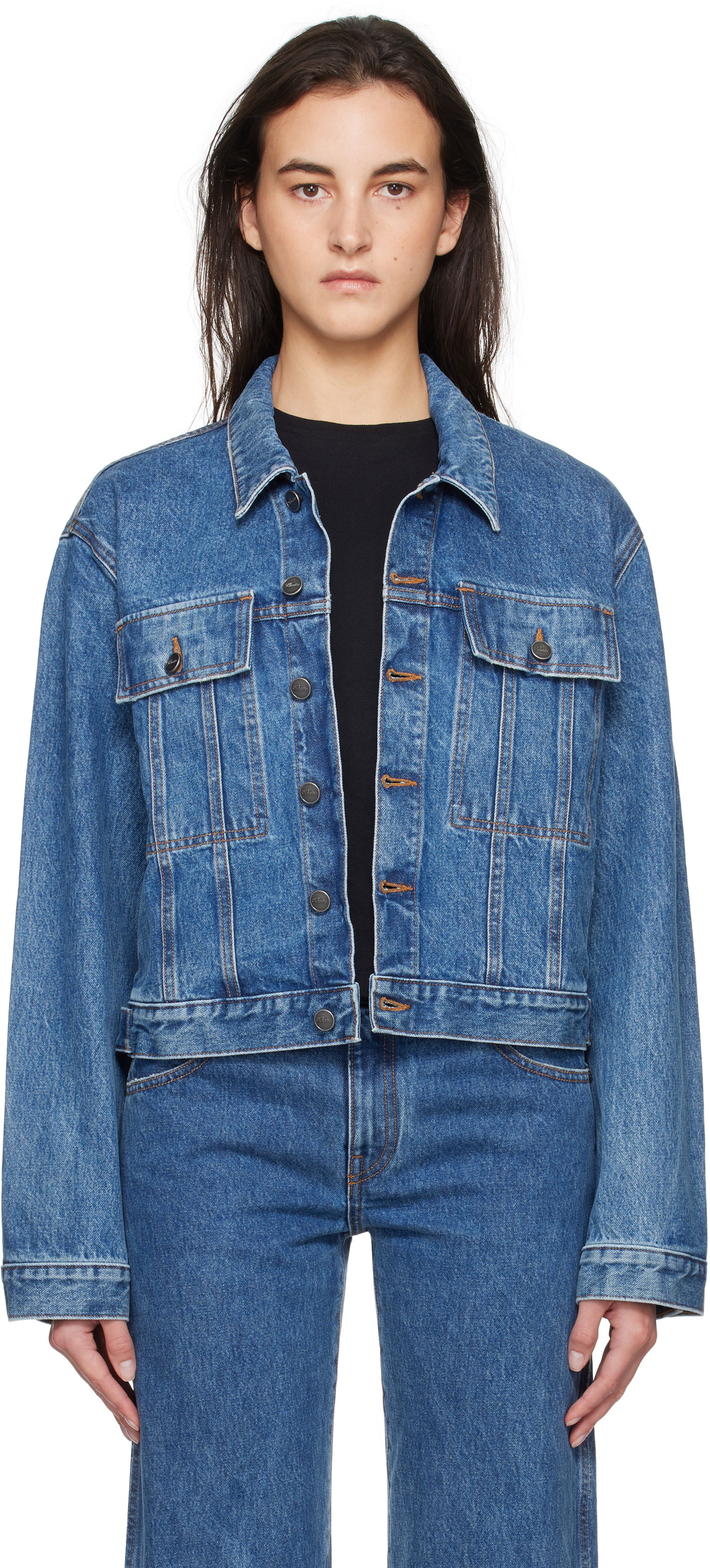 Яке Khaite Saunder Cropped Denim Jacket Синьо | 1160908009, 0