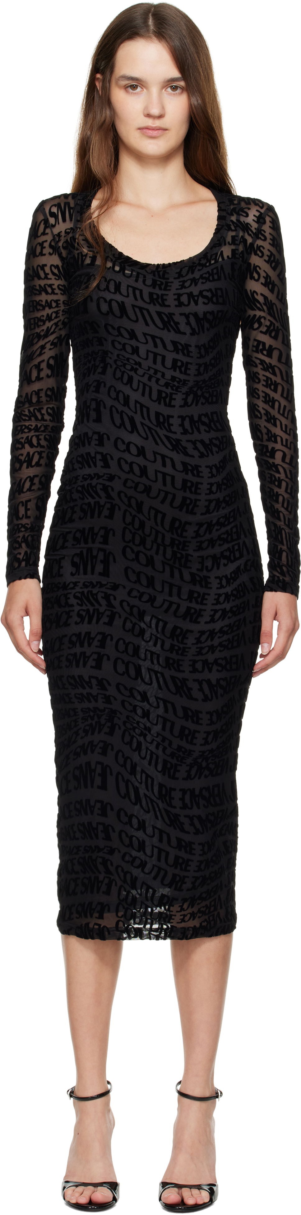 Pокля Versace Versace Jeans Couture Flock Liquify Tulle Midi Dress Черно | E79HAO920_EJS490, 0