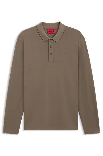 Поло тениска BOSS Long-Sleeve Cotton-Pique Polo Shirt Кафяво | 50547358, 0