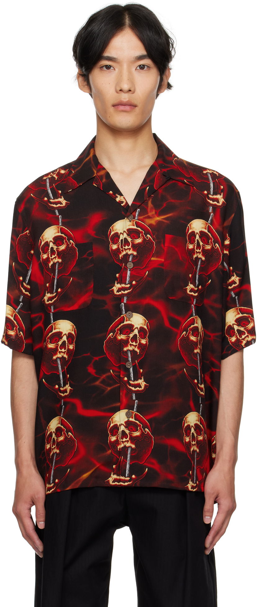 Риза WACKO MARIA WACKO MARIA Tattoo Studio Edition Skull Print Shirt Червено | 56TS-WM-HI15
