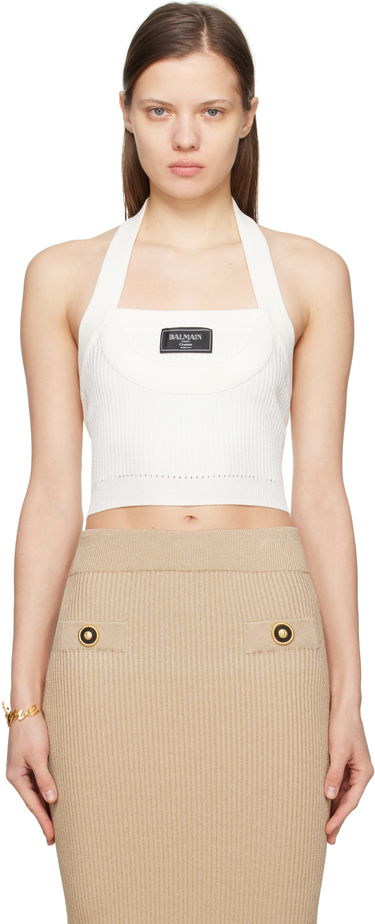 Пола Balmain Balmain Ribbed Knit Halter Top Бежово | EF1AA380KI10, 0