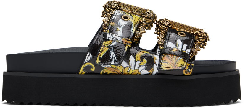 Кецове и обувки Versace Versace Jeans Couture Outline Barocco Arizona Sandals Черно | E78VA3SM1_EZS366