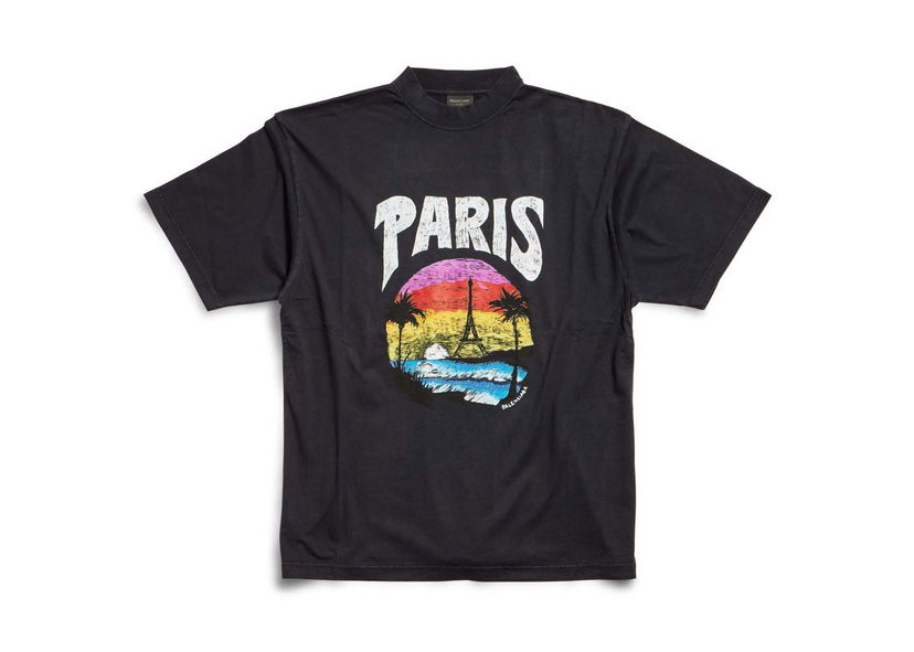 Тениска Balenciaga Paris Tropical T-shirt Черно | 764235 TPVL9