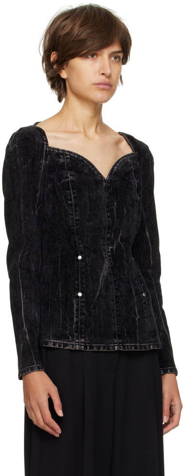 Риза Stella McCartney Stella McCartney Washed Denim Sweetheart Neckline Blouse Черно | 6D00853SPH05, 1
