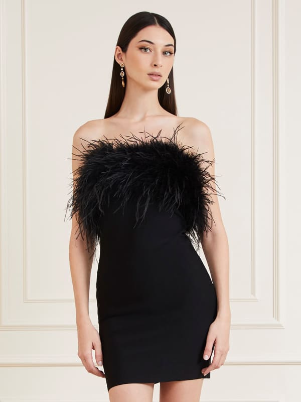 Pокля GUESS Marciano Marciano Feathers Mini Dress Черно | 4RGK0E5036Z