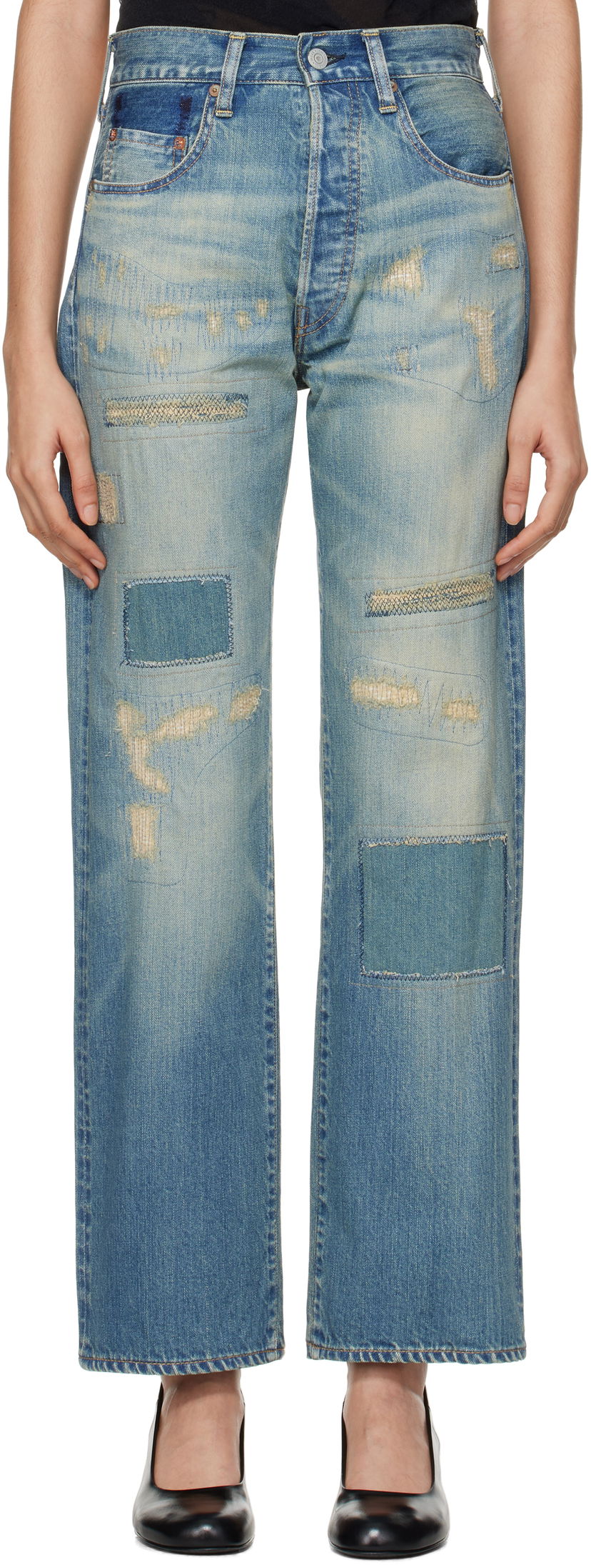 Дънки Junya Watanabe Customized Edition Distressed Jeans Синьо | JN-P106-100