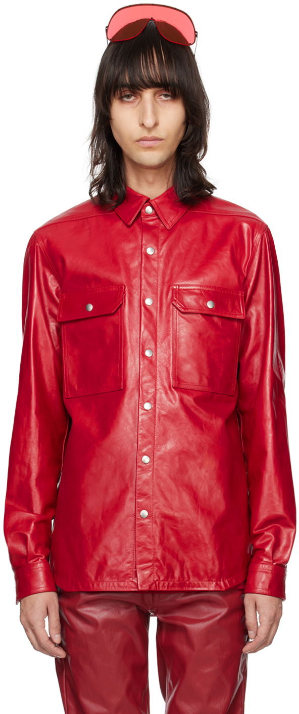 Риза Rick Owens Rick Owens Leather Overshirt Червено | RU01D3729 LSU, 0