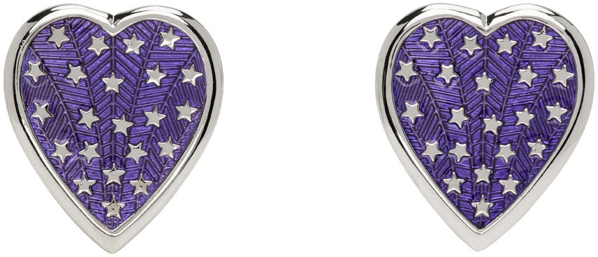 Обеци Chopova Lowena Chopova Lowena Silver Heart Shaped Earrings with Star Design Лилаво | 6505, 0
