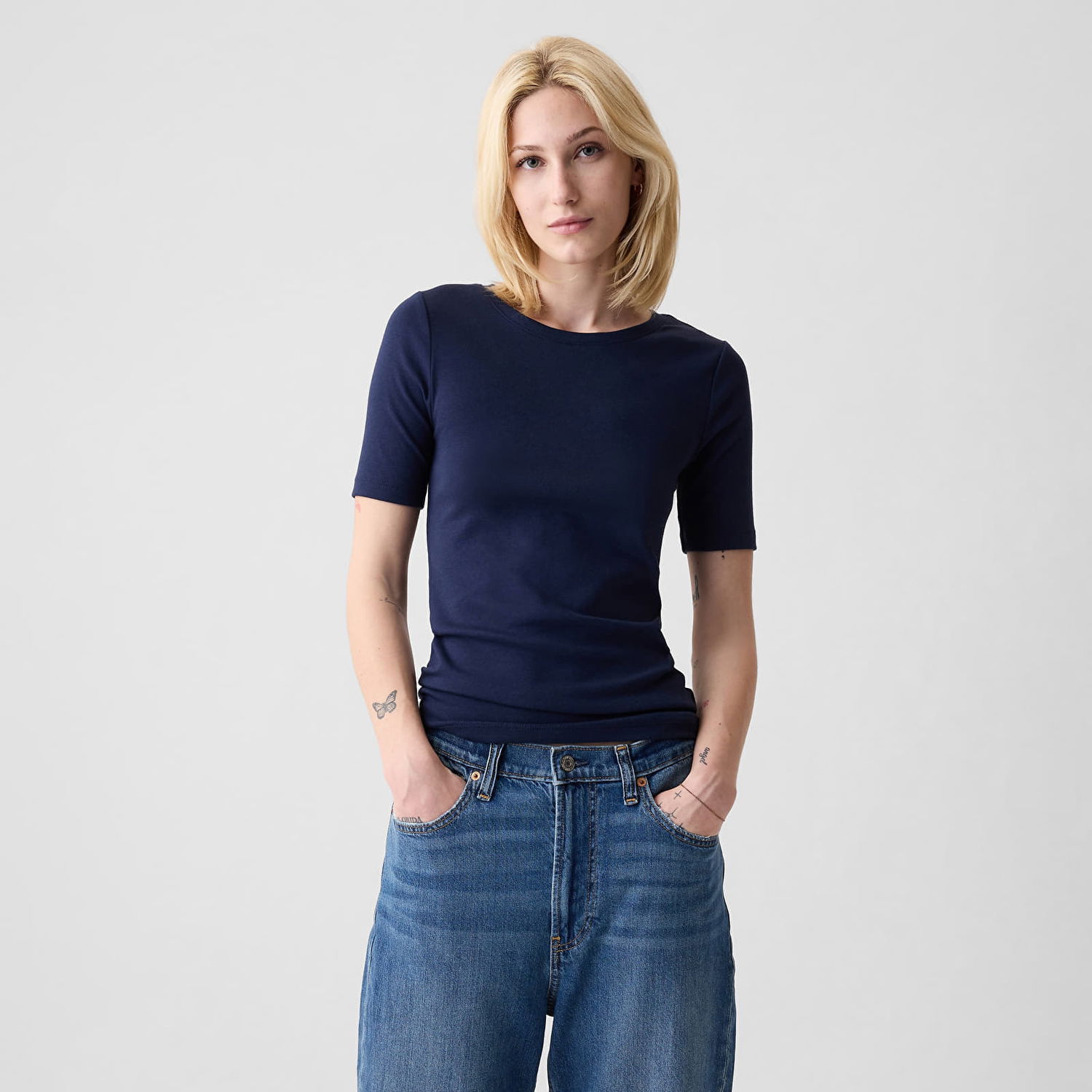Тениска GAP Modern Crewneck T-Shirt Navy Uniform Тъмно синьо | 540635-02, 0