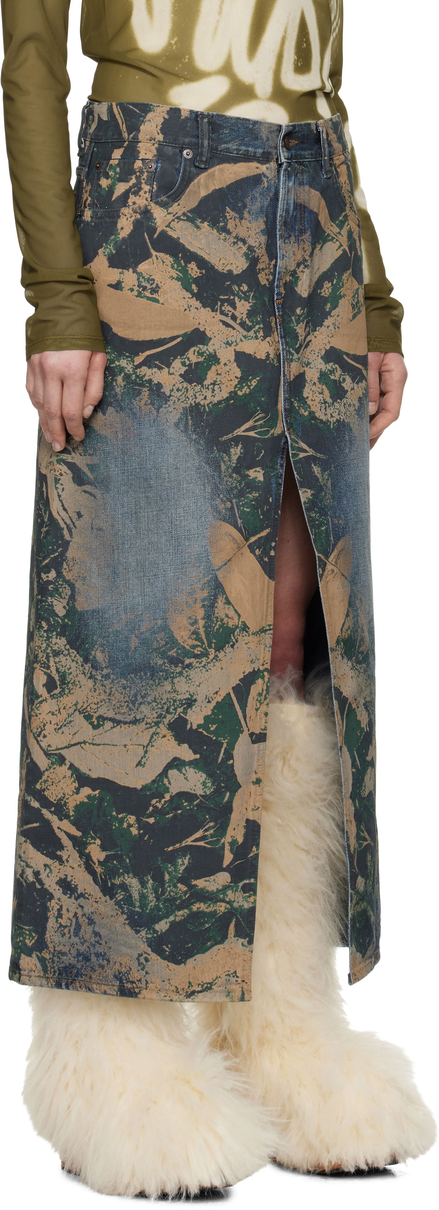 Пола Acne Studios Acne Studios Graphic Print Denim Maxi Skirt Синьо | AF0506-, 1