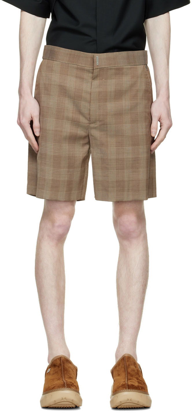 Къси панталони Givenchy Designer Wool Plaid Shorts Кафяво | BM50YC147F, 0