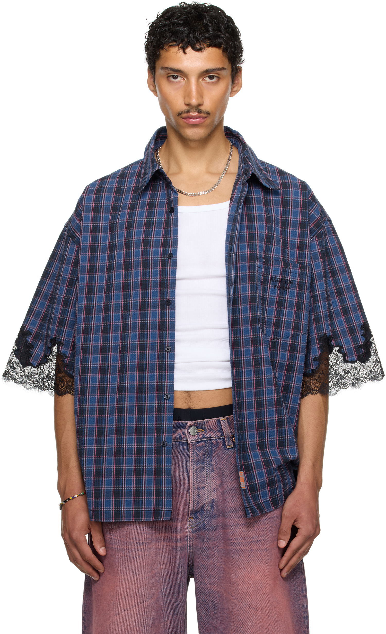 Риза Martine Rose Martine Rose Lace Overshirt Синьо | 478WS28527, 0