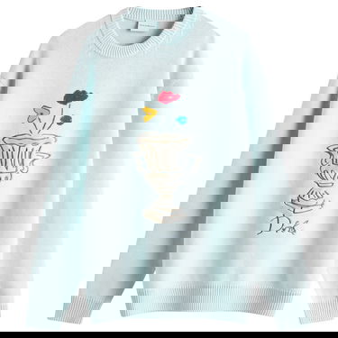 Пуловер Drôle de Monsieur Crew Knit with Vase Embroidery Синьо | F-PO174-WO023-LBE, 0