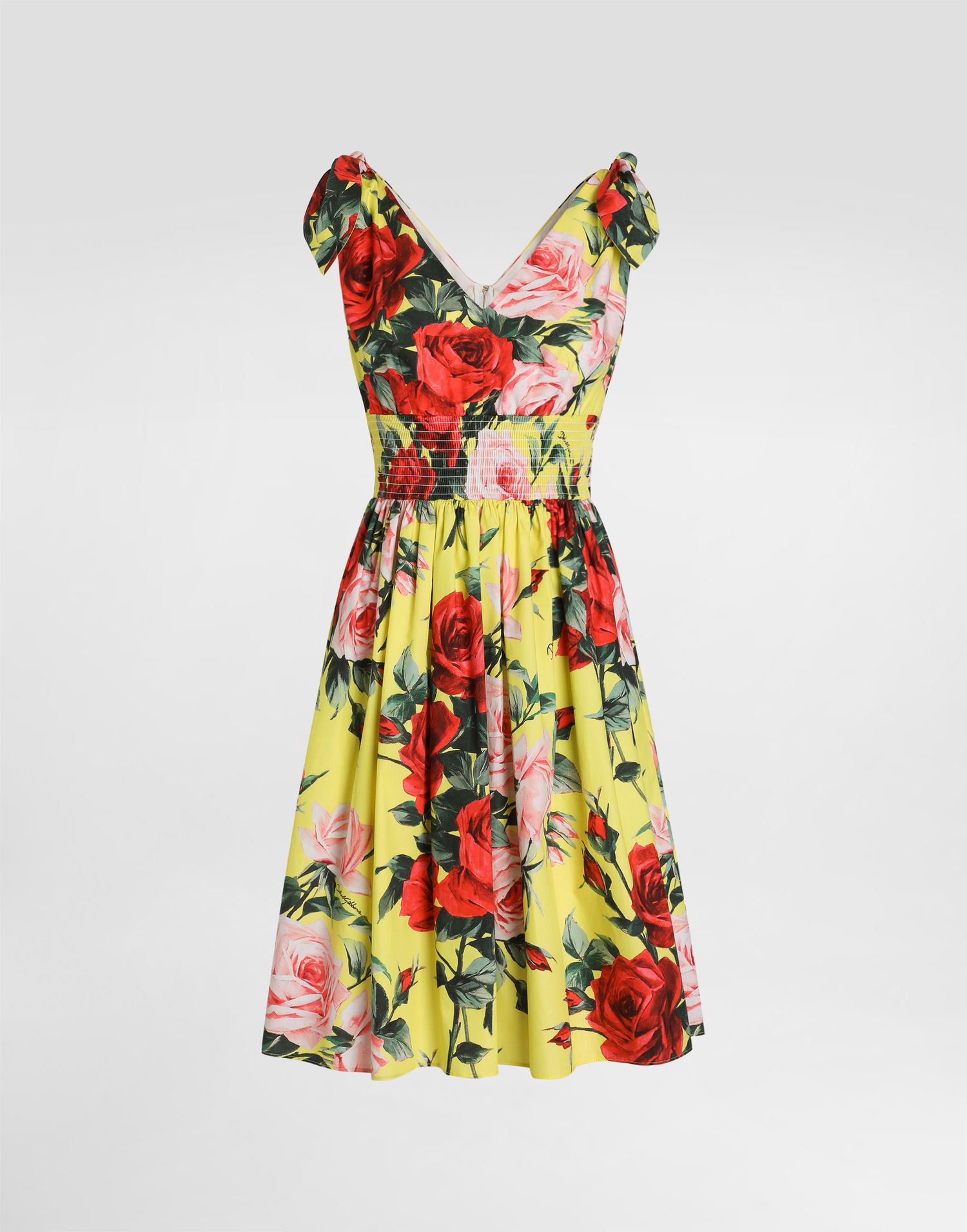 Pокля Dolce & Gabbana Dolce & Gabbana Cotton Midi Dress with Rose Print and Tie-Shoulder Straps Жълто | F6I0ATHS5TFHG5JD, 0
