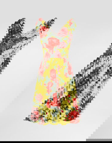 Pокля Dolce & Gabbana Dolce & Gabbana Cotton Midi Dress with Rose Print and Tie-Shoulder Straps Жълто | F6I0ATHS5TFHG5JD, 0