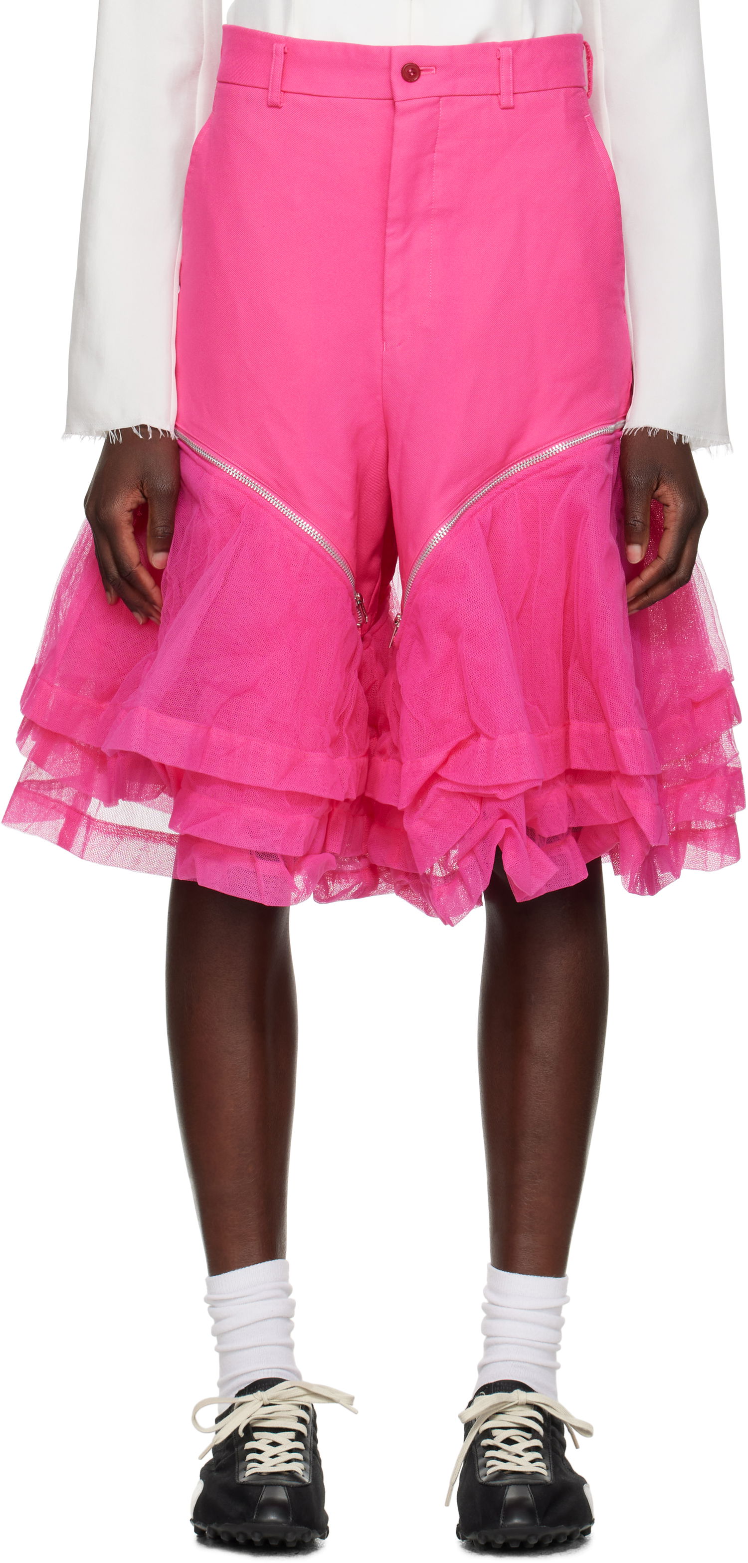 Къси панталони Comme des Garçons Comme des Garçons Homme Plus Gabardine and Nylon Tulle Shorts Розово | PO-P010-051, 0