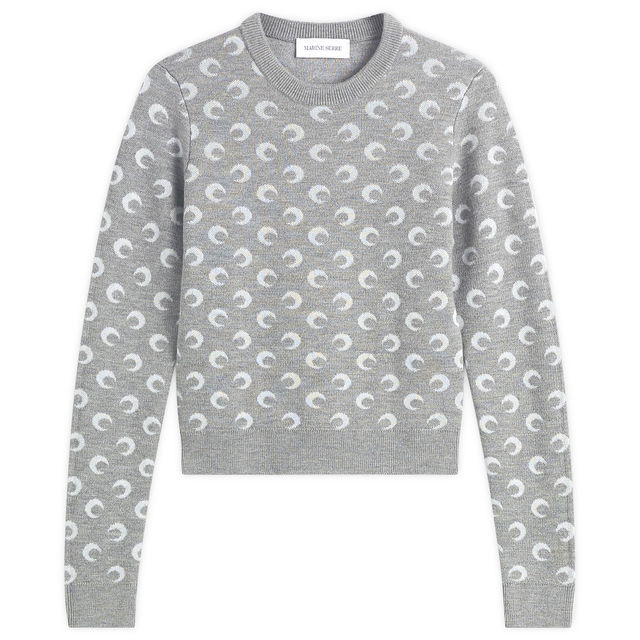 Moon Jacquard Knit Fitted Crewneck Sweater