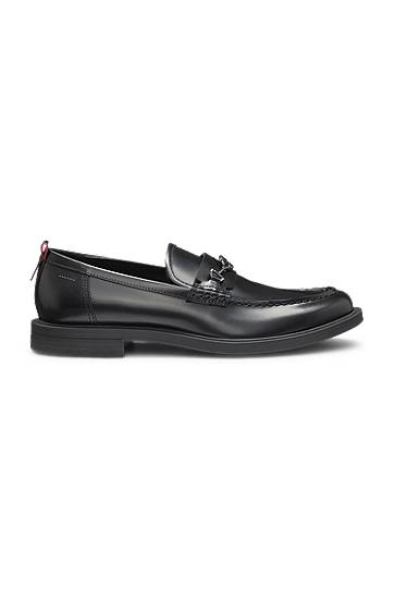 Облекло и аксесоари BOSS Stacked-Logo Bit Leather Loafers Черно | 50548574, 1