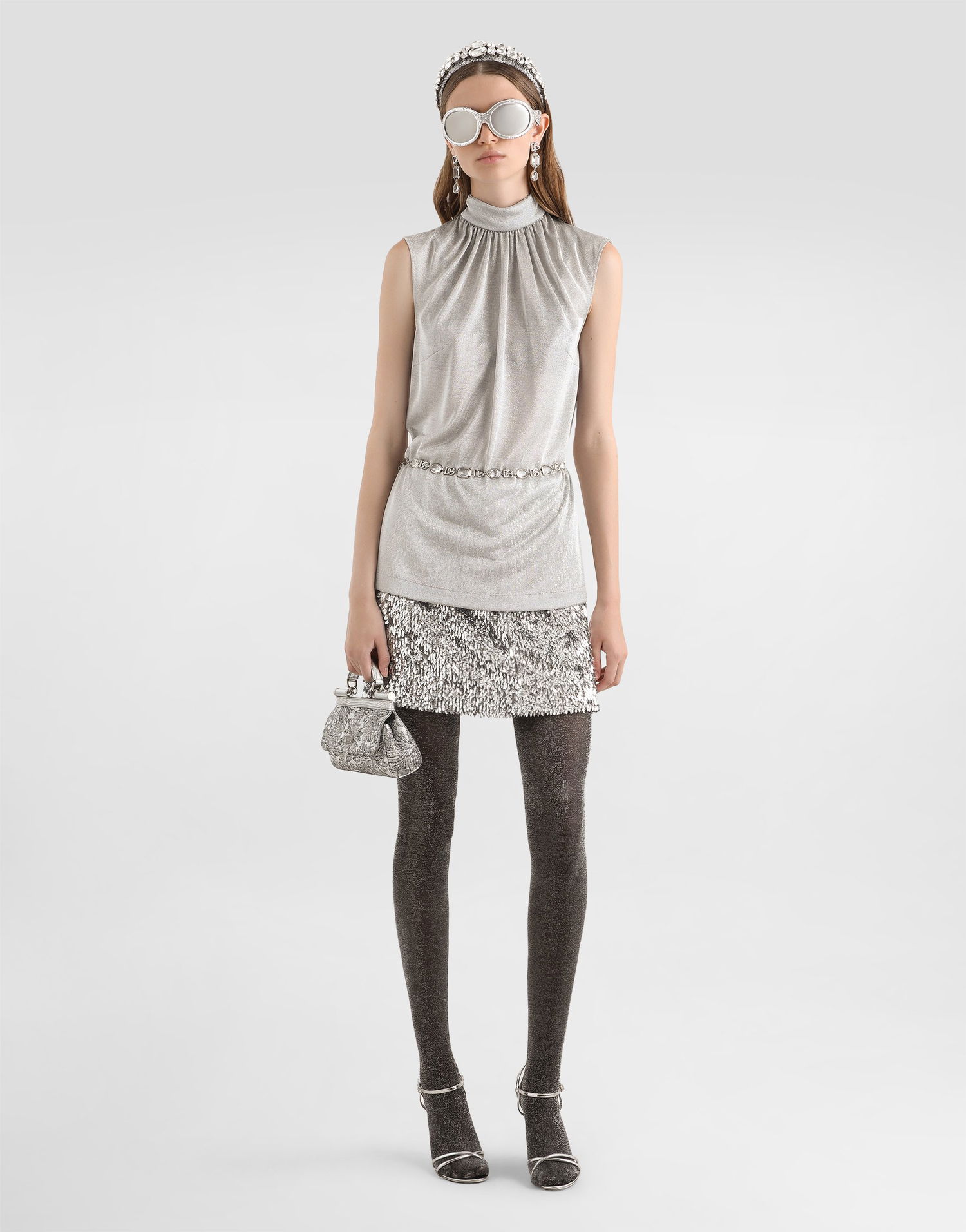 Фланелка Dolce & Gabbana High-Neck Lamé Jersey Top Металик | F7BD5THU7WCS0998, 1
