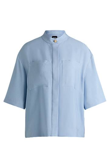 Риза BOSS Relaxed-Fit Twill Stand Collar Blouse Синьо | 50530571, 0