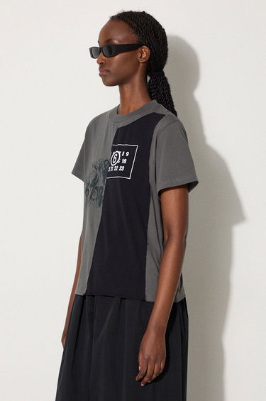 Тениска Maison Margiela MM6 Off-White Spliced Cropped T-Shirt Бяло | S52GC0316 S24311, 3