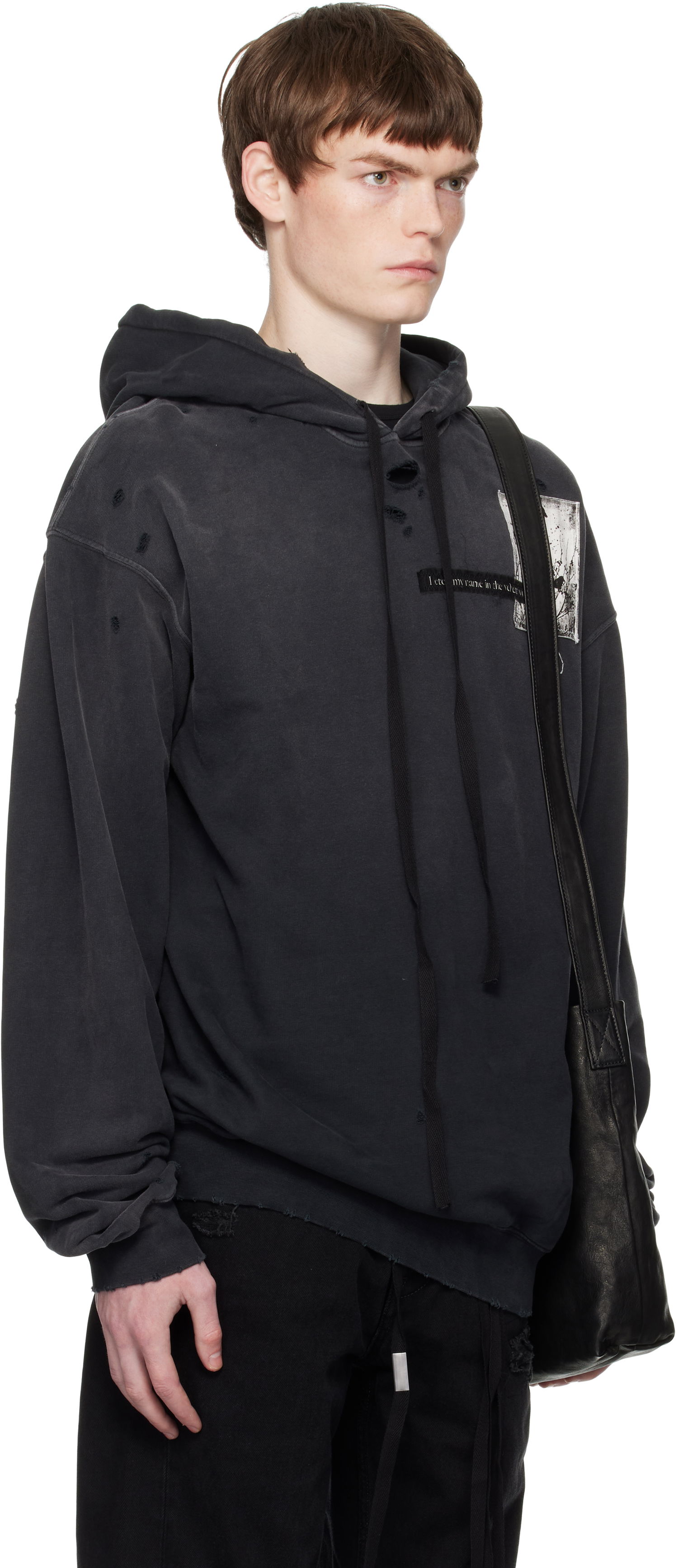 Суитчър Ann Demeulemeester Ann Demeulemeester Distressed Comfort Hoodie Черно | B0012871-FA640-098, 1