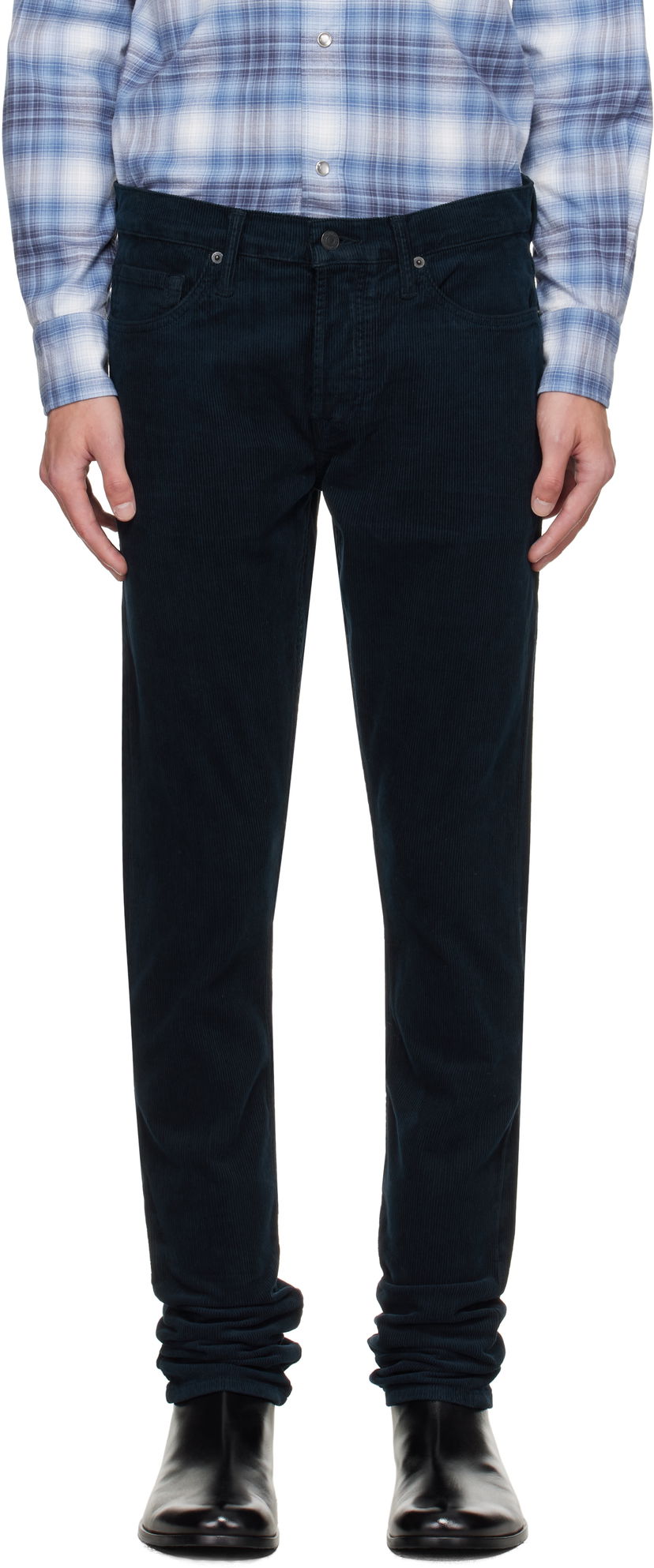 Панталони Tom Ford TOM FORD 12 Waves Corduroy Slim Fit Stretch Trousers Тъмно синьо | DPS001-DMC081