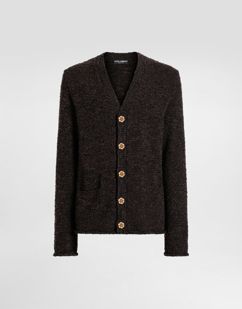 Пуловер Dolce & Gabbana Virgin Wool V-Neck Textured Cardigan with Decorative Buttons 44 Кафяво | GXVGCZJGMCKS9NER