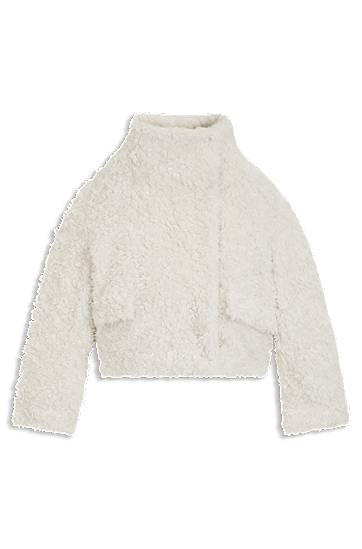 Палта BOSS Steiff Relaxed Fit High-Neck Cropped Teddy Coat Бяло | 50550632