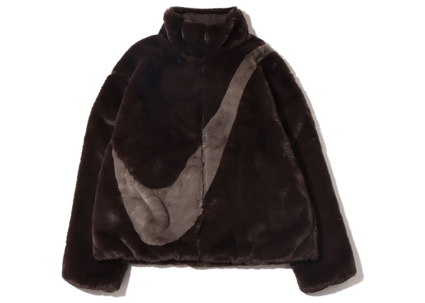 Яке бомбър Nike Oversized Swoosh Faux Fur Jacket Кафяво | DO3792-220