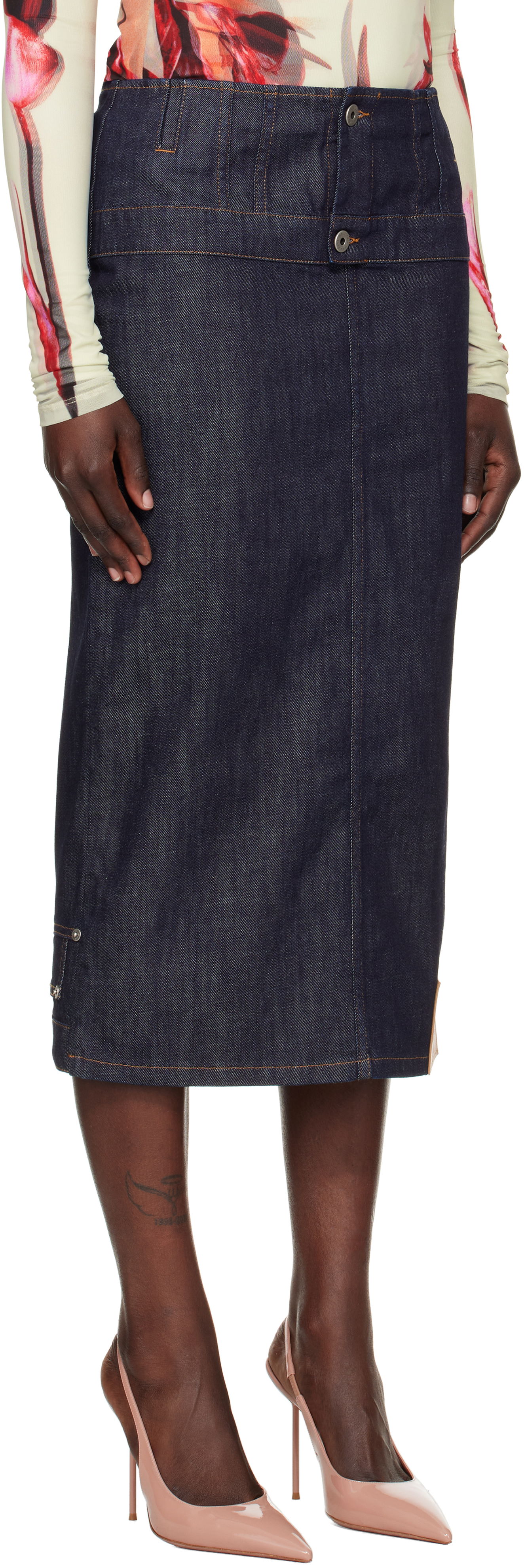 Пола Jean Paul Gaultier Jean Paul Gaultier 'The Inverted' Denim Midi Skirt Синьо | 25/33-F-JU146-D019-55, 1