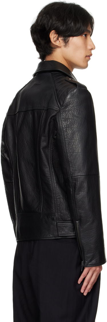 Яке BOSS Regular-fit biker jacket in buffalo leather Черно | 50542108, 3