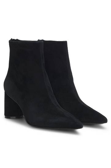 Кецове и обувки BOSS Suede Ankle Boots with Block Heel and Pointed Toe Черно | 50548812