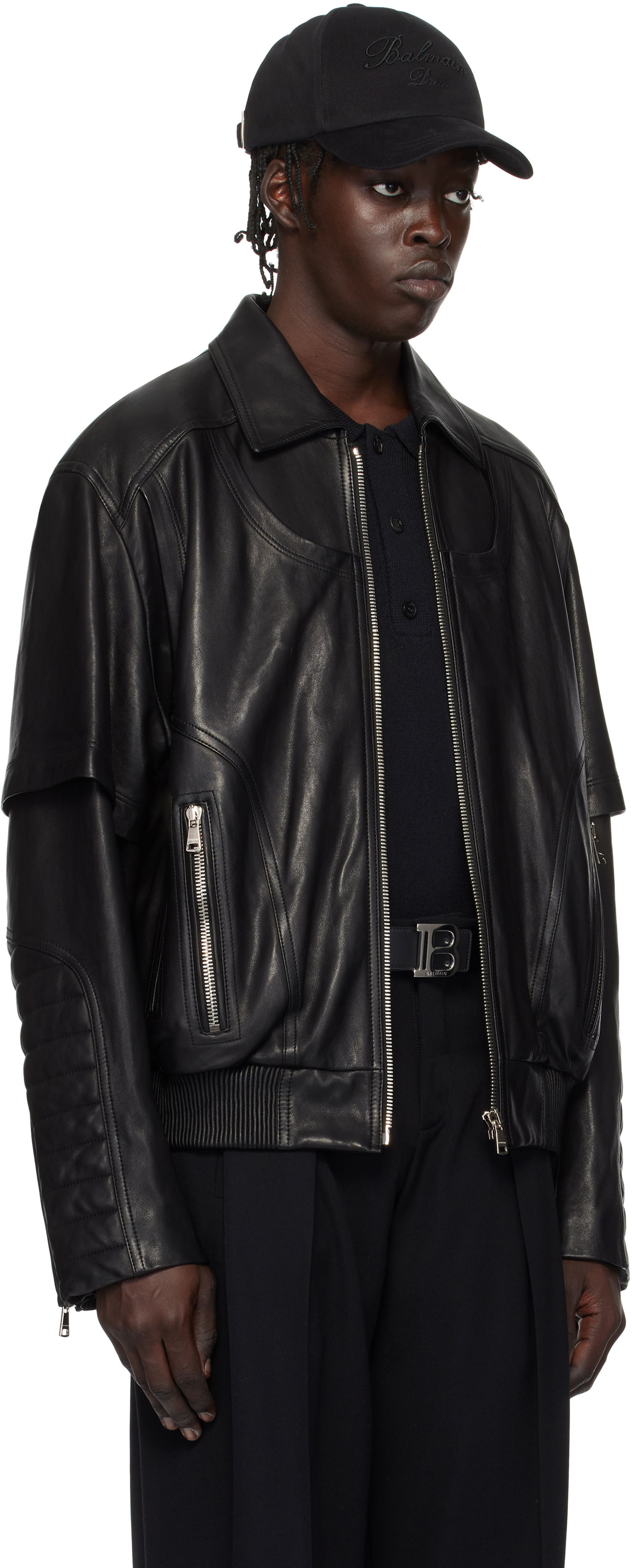 Яке бомбър Balmain Balmain Layered Leather Jacket Черно | EH1TF936LC62, 1