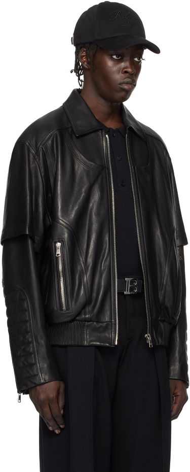 Яке бомбър Balmain Balmain Layered Leather Jacket Черно | EH1TF936LC62, 1