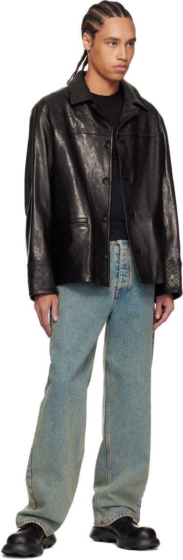 Яке Marine Serre Marine Serre Monogram Embossed Boxy Leather Jacket Черно | MJA065B RLEA0021, 3