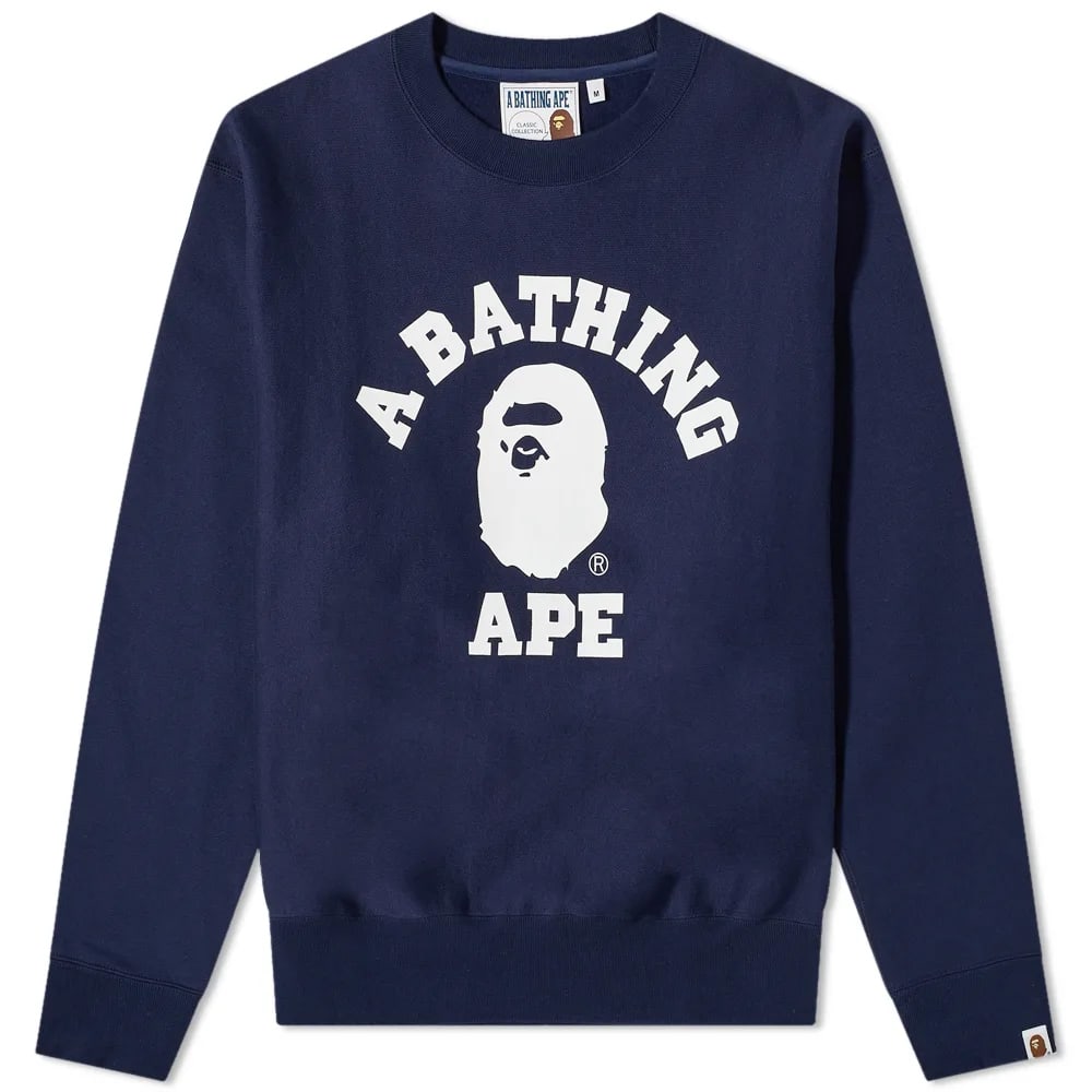 Суитчър BAPE A Bathing Ape College Relaxed Fit Crew Sweat Тъмно синьо | 001SWI801011M-NVY, 0