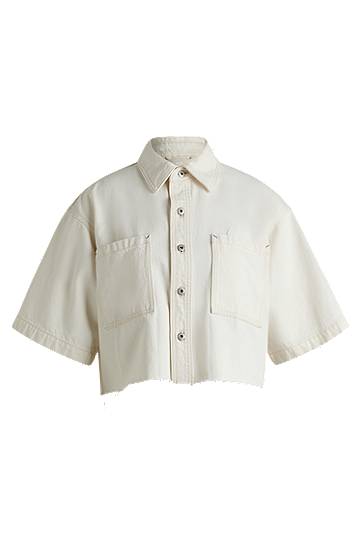 Риза BOSS Cropped Denim Blouse with Raw Hem Бяло | 50537471, 0
