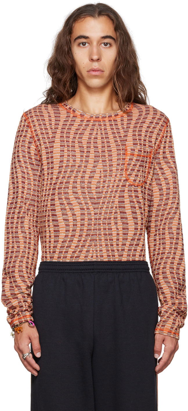 Тениска Anna Sui Exclusive Orange Stripe Long Sleeve T-Shirt Оранжево
 | M622G22, 0