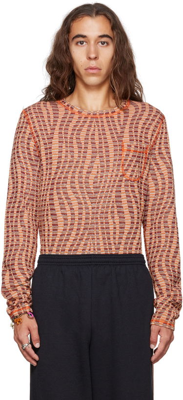 Тениска Anna Sui Exclusive Orange Stripe Long Sleeve T-Shirt Оранжево
 | M622G22, 0