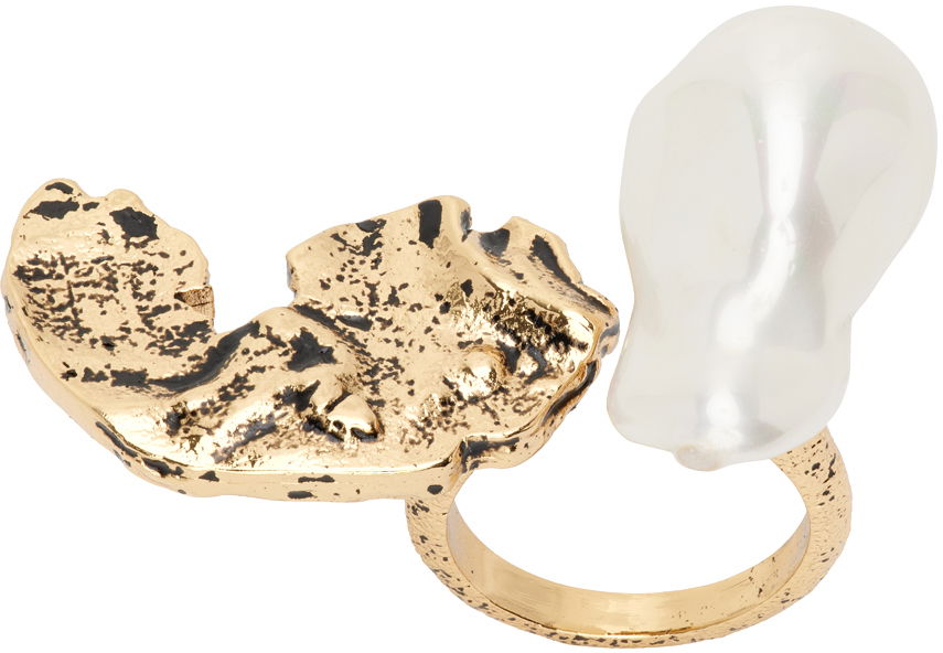 Пръстен Erdem Erdem Antiqued & Baroque Pearl Double Ring Металик | PS23_1584PAG, 0