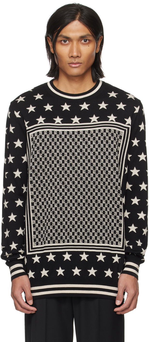 Пуловер Balmain Mini Monogram Stars Sweater Черно | CH1KD000KF77, 0