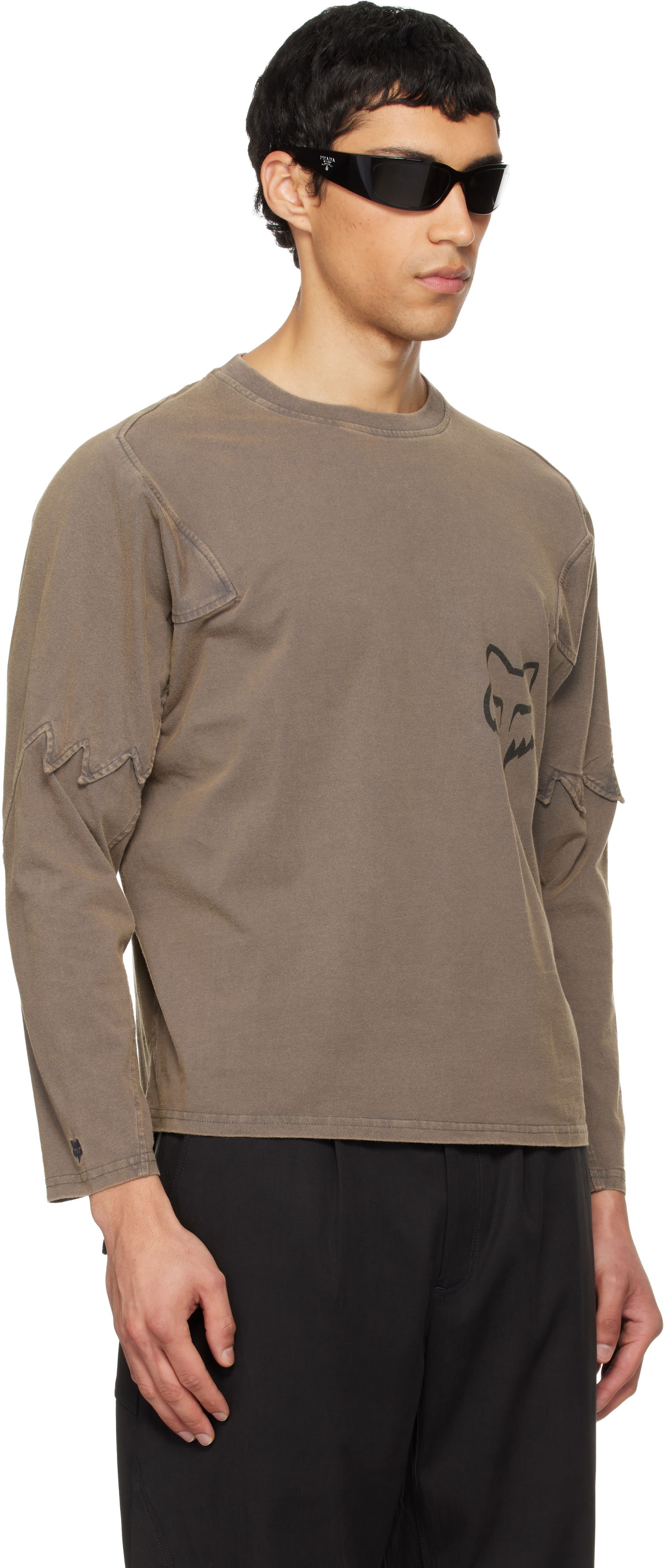 Тениска KIKO KOSTADINOV Kiko Kostadinov Fox LAB Edition Distressed Paneled Long Sleeve T-shirt Кафяво | 36885-103, 1