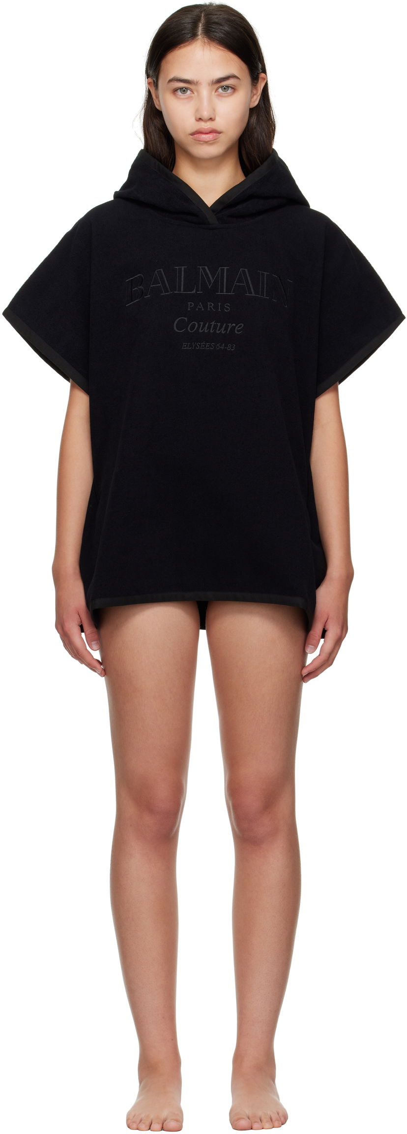 Бански Balmain Balmain Couture Hooded Cover-up Черно | BKP472400