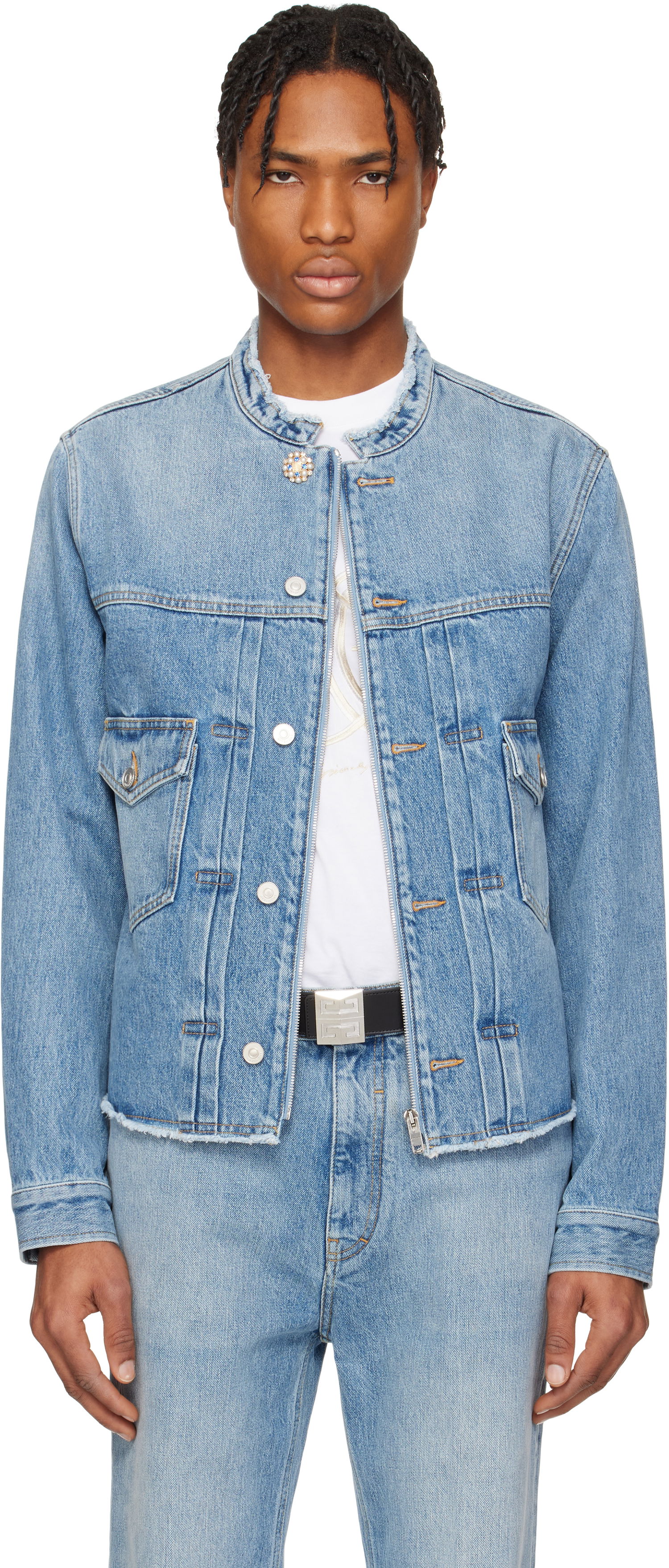 Яке Givenchy Givenchy Reworked Biker Denim Jacket Синьо | BM01BE5YCH415, 0